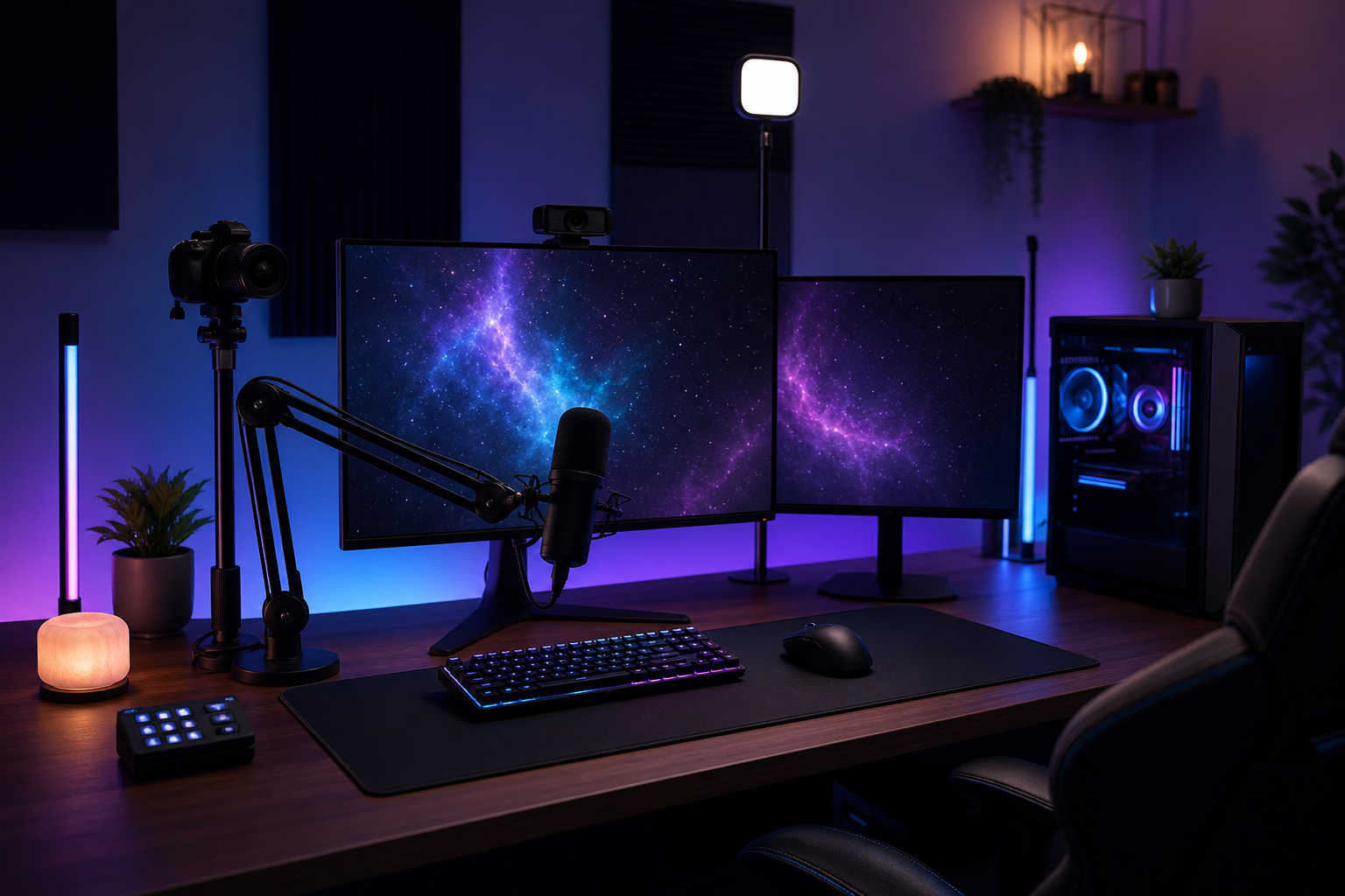 Setup streaming live Twitch — dual ecran, micro et eclairage pour le day-one GTA 6
